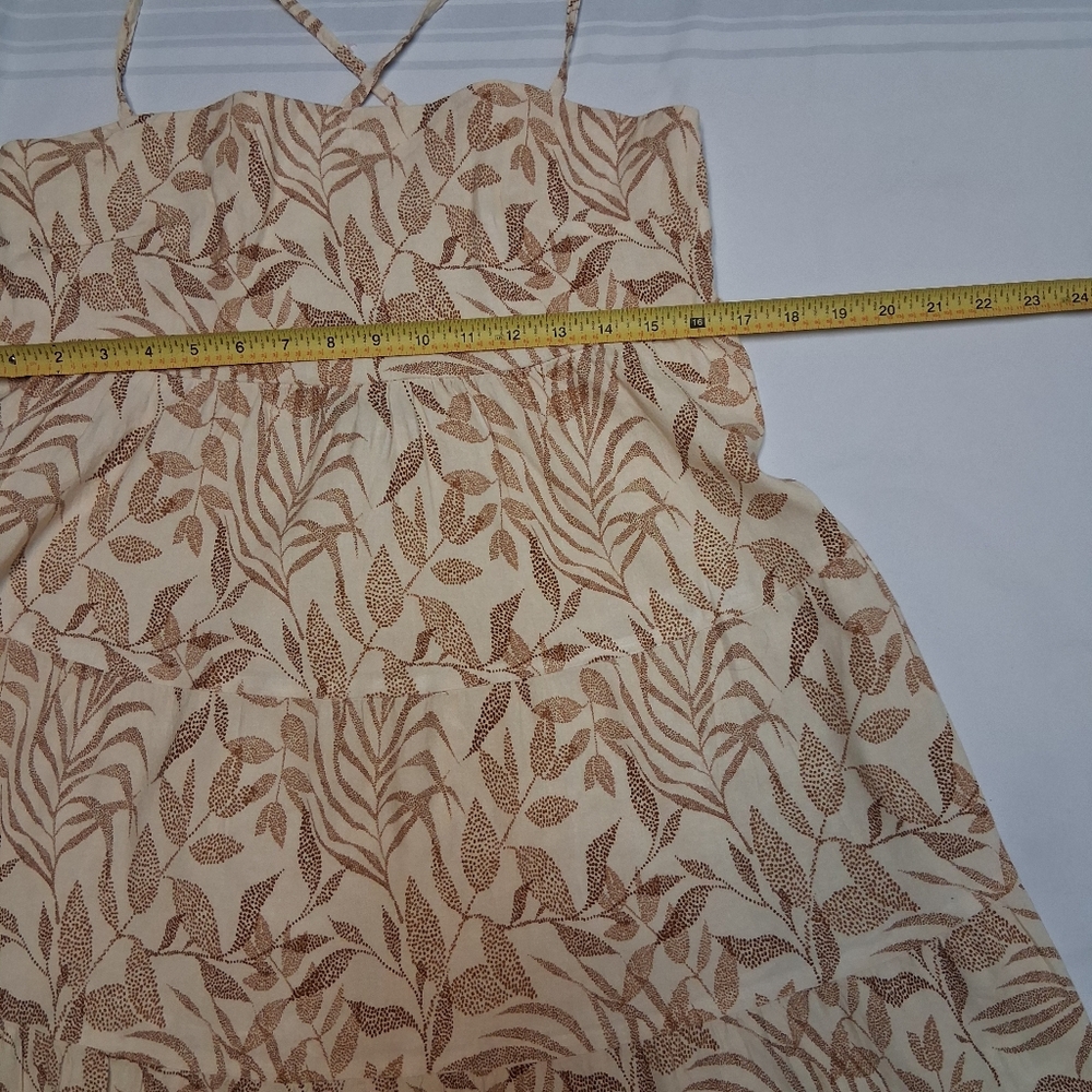Shore Women Size L Chic Strapless Cream and Brown Leaf Print Dress - Picture 16 of 16